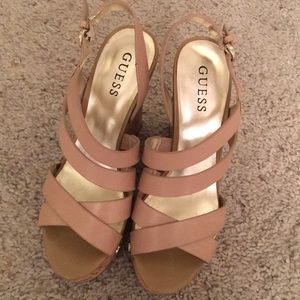Nude GUESS wedges
